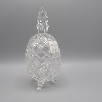 Vintage Pineapple Shape Crystal Clear Glass Footed Covered Candy Dish Slovakia