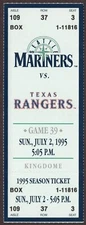 JULY 2, 1995 SEATTLE MARINERS V. TEXAS RANGERS UNUSED TICKET * JUAN GONZALEZ HR