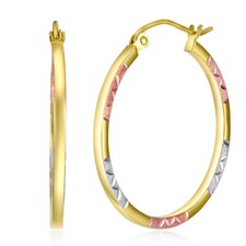 Wellingsale 14k Tri Color Gold 1.5mm Tube Hoop Earrings 22 x 22 mm 