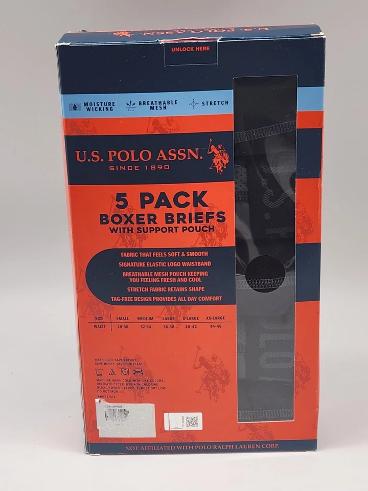 США POLO ASSN 5 упаковки трусы-боксеры w мешок мужчин L XL ассортимент серый синий черный красный - Изображение 2 из 3