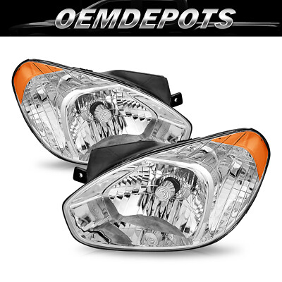 For 2007-2011 Hyundai Accent Chrome Amber Corner Headlights Assembly Lamps Pair