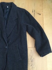 Debenhams Pure New Wool Maxi Winter Coat Slate Grey Collar Pockets Rear Slit 14