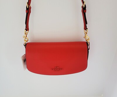 Coach CT768 Smooth Leather Andrea Shoulder Bag Tonal Hardware Handbag Bold Red