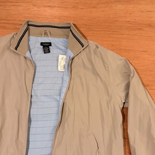 Van Heusen Mens Tan Khaki Full Zip Bomber Jacket Plaid Lined Size M 15-15.5 NEW
