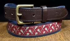 Vineyard Vines Brown Leather Ends Lacrosse Canvas Belt Sz 35-36 1-3/8  Wide GUC
