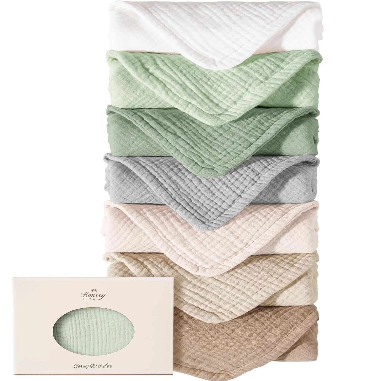 Muslin Baby Burp Cloths Sets for Unisex- 7 Pack Soft 100% Cotton Burping Clot...