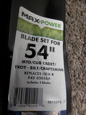 Maxpower 561557B 3 Blade Set for Many, Craftsman Mowers for 54" Cut MTD/Cub C...