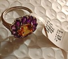 Sterling .925 Genuine Yellow Citrine & Amethyst Topay Halo Cocktail Ring Size 7 — photo 1