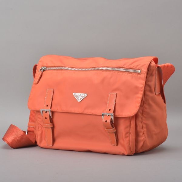Prada Orange Textured Nylon Leather Messenger Crossbody Bag Y0720 Pre-Owned