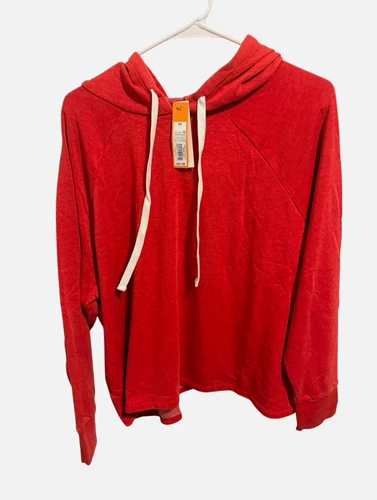 Women's Red Pullover Hoodie 2XL Regular Long Sleeve Hooded Drawstring Knit