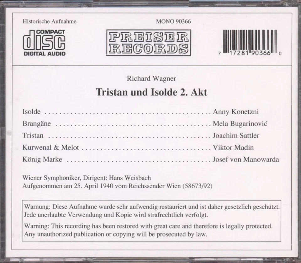 90366 Weiner Symphoniker, Hans Weisbach Wagner - Tristan Und Isolde, Akt 2 - Bild 2 von 3