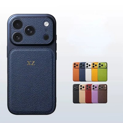 Personalisierte Lederhülle Initialen für iPhone 17 16 15 14 Pro Max Gold Silber Cover