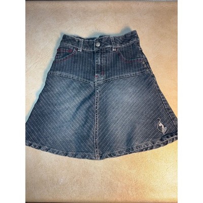 Vintage Baby Phat Girlz Denim Skirt Size 6 Striped Wash Cat Embroidered