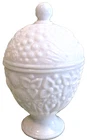 Vintage Avon Milk Glass Egg Shaped Covered Salt Cellar Candy Dish Floral 6x4 EUC
