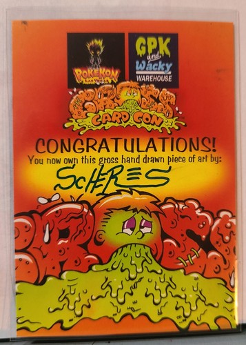 GARBAGE PAIL KIDS SKETCH CARD GROSS CARD CON GLOWING AMBER SCHERES SHRUNK HEADS - Picture 5 of 5