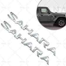 Set of 2 3D Fender Door Emblem Badge For Wrangler JK JL Sahara Letters Silver