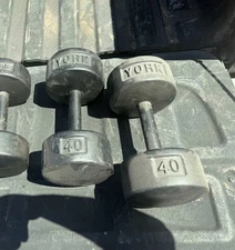 York Vintage Cast Iron Roundhead Dumbbells 40 LB Pair Old School USA