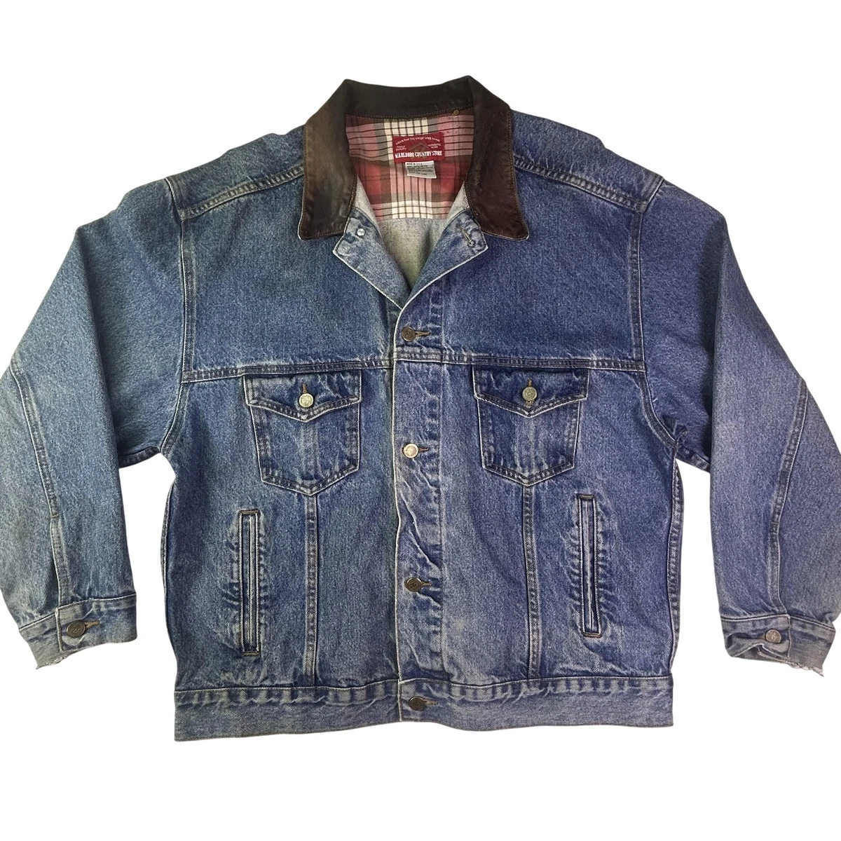 Veste en denim collier en cuir Marlboro Country Store. Taille Large