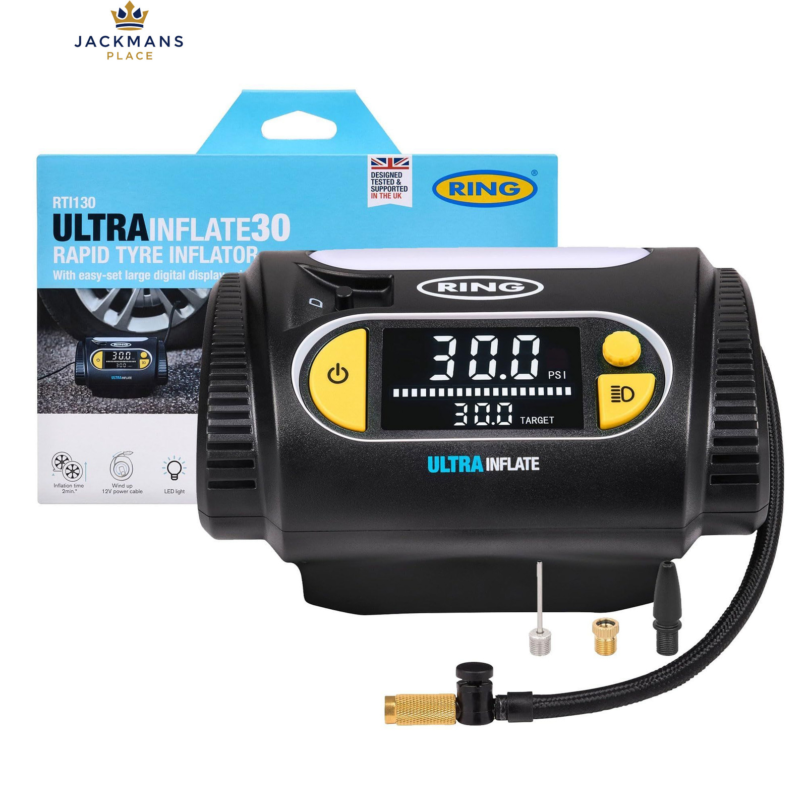 Ring Ultrainflate 30 Rapid Digital Tyre Inflator - Digital Display With Quick Set, Auto-Stop & Progress Meter 5055175260952 - Image 4