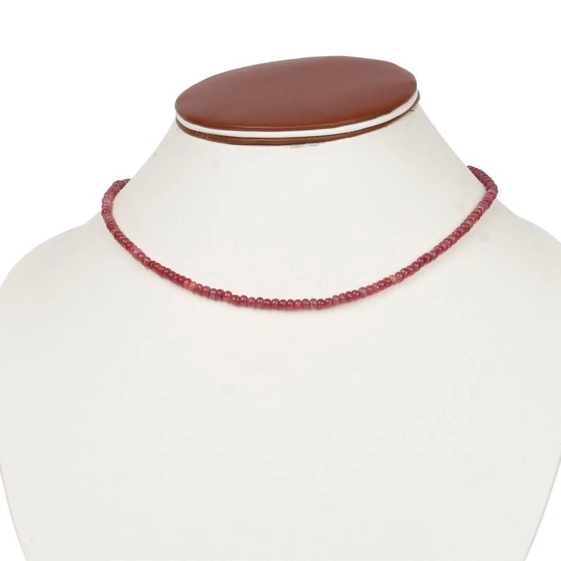 A+++ Collar de mujer hecho a mano con cuentas de piedras preciosas de 3-5 mm Rondelle liso rubí rosa 18" Foto 3 de 4