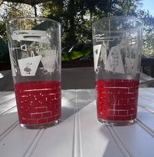 Vintage Libbey MCM Glass Tumblers White Kitchen Utensils & Red Brick Set Of 2