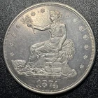 1874 P Trade Silver Dollar $1 AU Details Strong Strike Coin