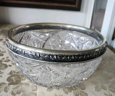 Unger Bros Art Nouveau Sterling Silver & American Brilliant Cut Glass Bowl 