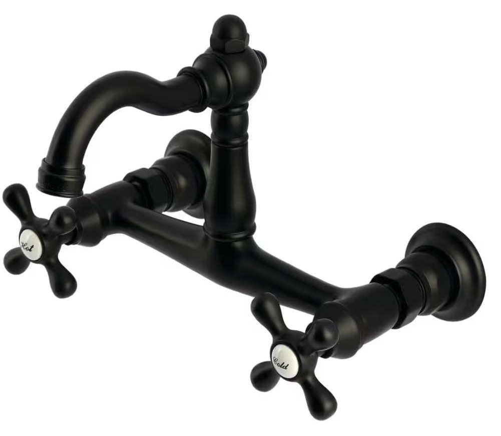 Kingston Brass KS3250AX Vintage Wall Mount Kitchen Faucet, Matte Black