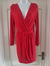 Asos Size 14 Red Dress Pencil Long Sleeve Bodycon