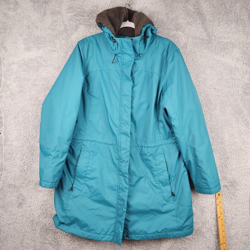 LL Bean Winter Warmer Parka Coat Womens XL Blue Hooded Insulated Sherpa Jacket