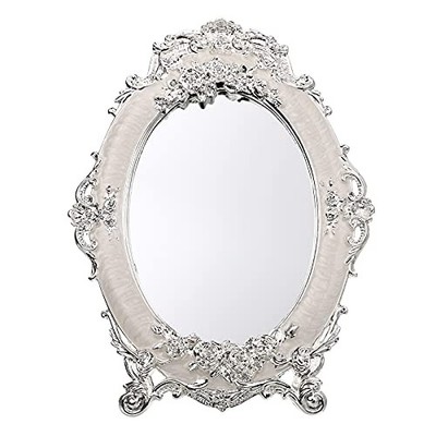 JUXYES Small Tabletop Dressing Mirror Vintage Metal Desktop Mirror with Stand,