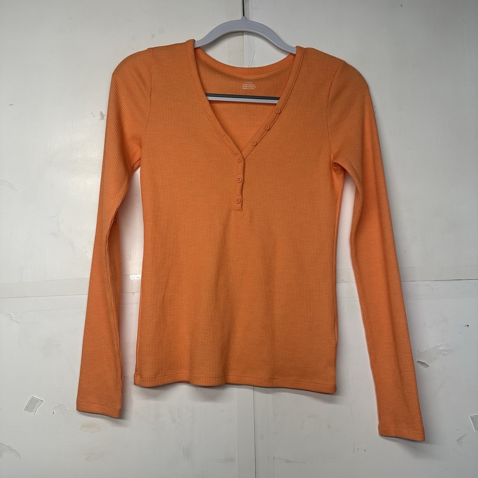 American Eagle Women’s Small Orange Waffle Knit Long Sleeve Henley Top