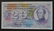 Switzerland 20 Francs Banknote - 1973 - 5th Series 89Y 039738