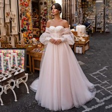 Classic A-Line Wedding Dresses Off The Shoulder Bridal Gowns Backless Sweetheart