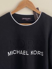  120 NEW Mens LARGE Michael Kors Logo Crewneck Black Fleece Sweatshirt