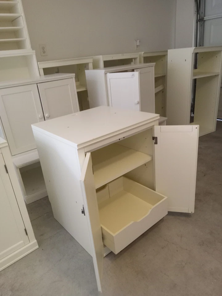 White Pottery Barn Logan Cabinet Base and Shelves Set of 4 - Image 3 of 4