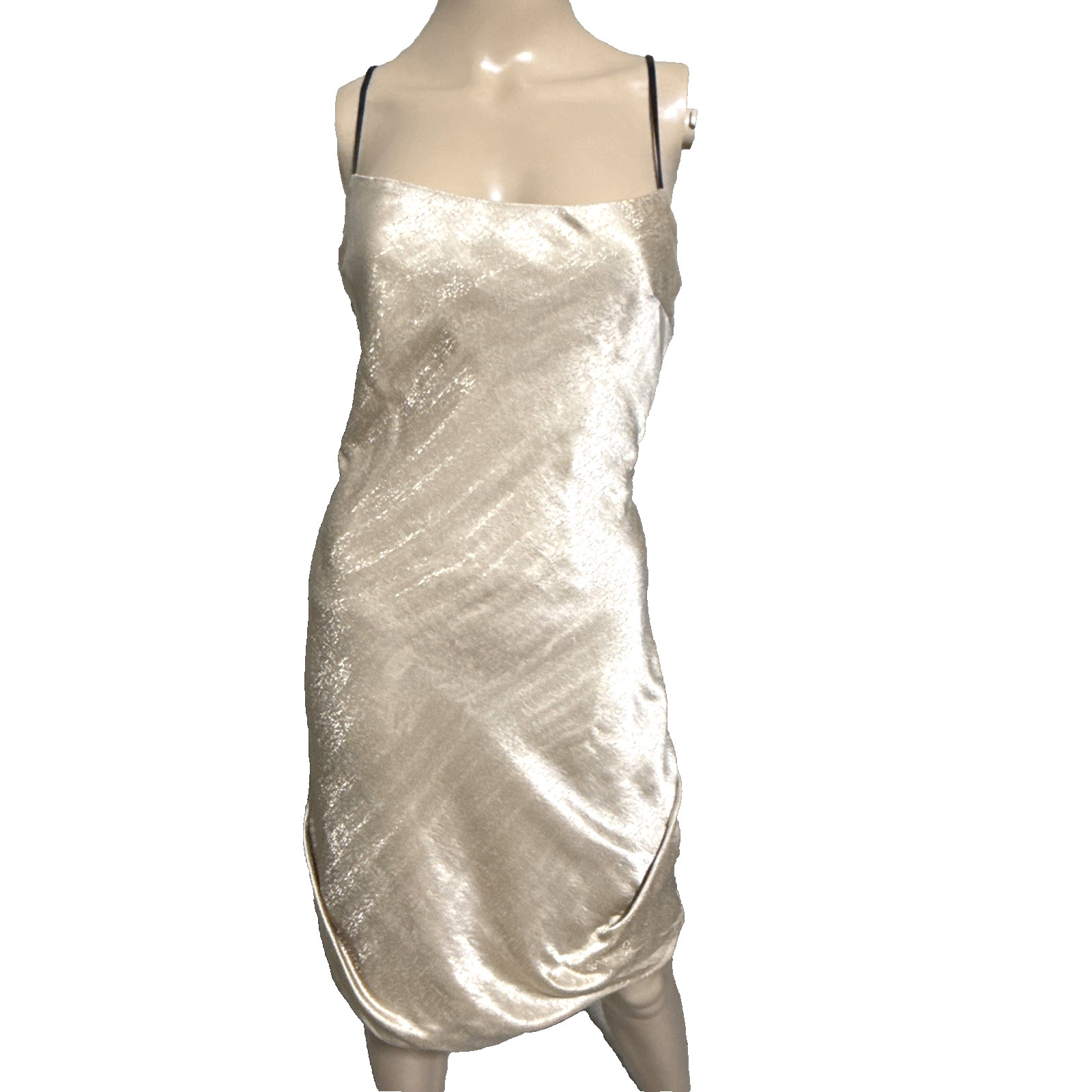 Giorgio Armani Runway Strappy Back Champagne Black Cocktail Dress US 0 2 / T 38