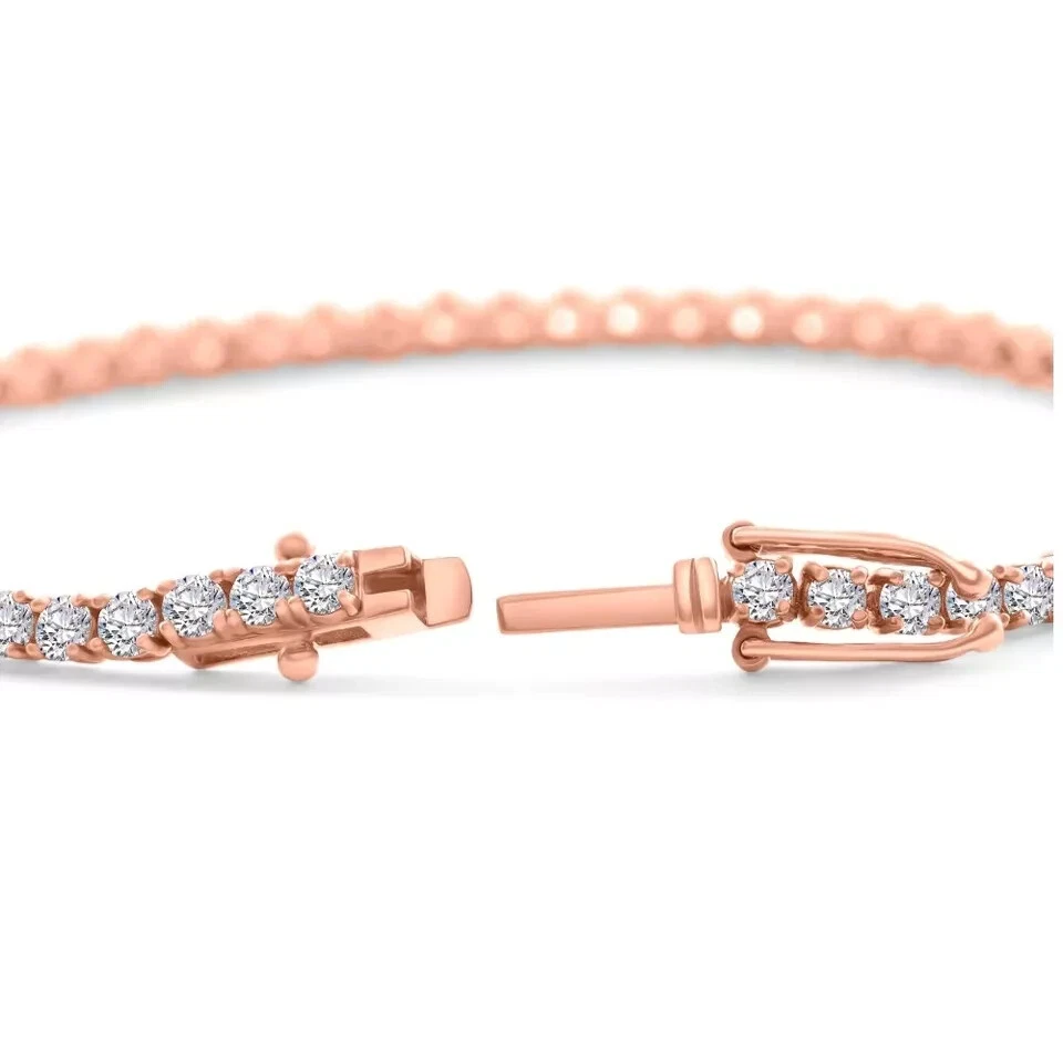 Pulseira de tênis VS 4 quilates diamante ouro branco 14k, amarelo ou rosa cultivada em laboratório 7" - Imagem 3 de 4