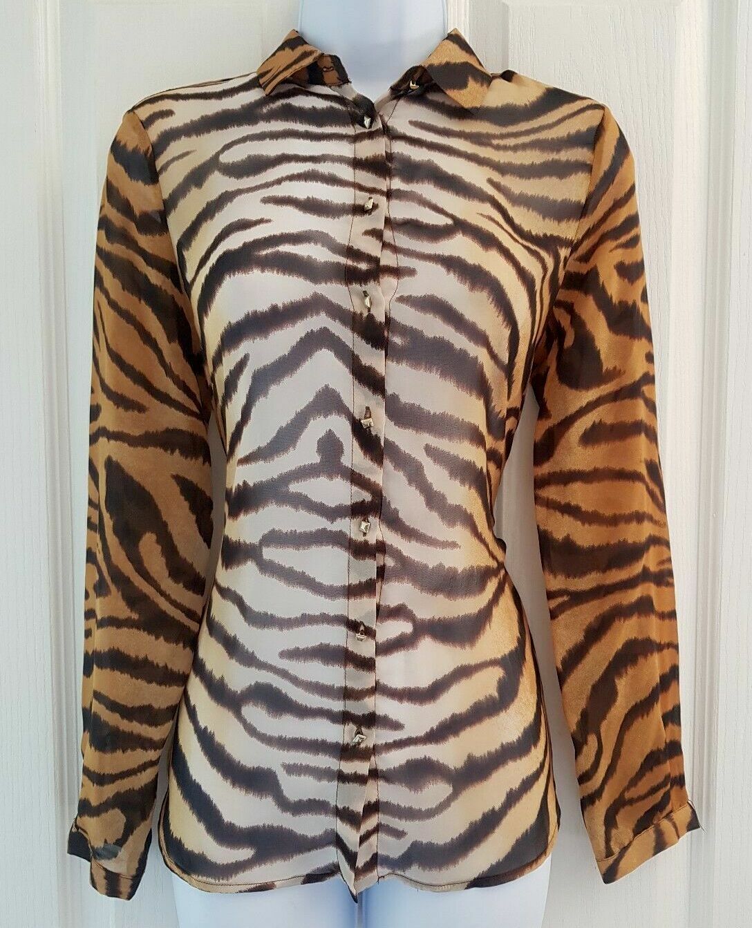 ZARA ANIMAL PRINT SHIRT SEMI-SHEER BLOUSE CHIFFON TOP size M NEW image 6
