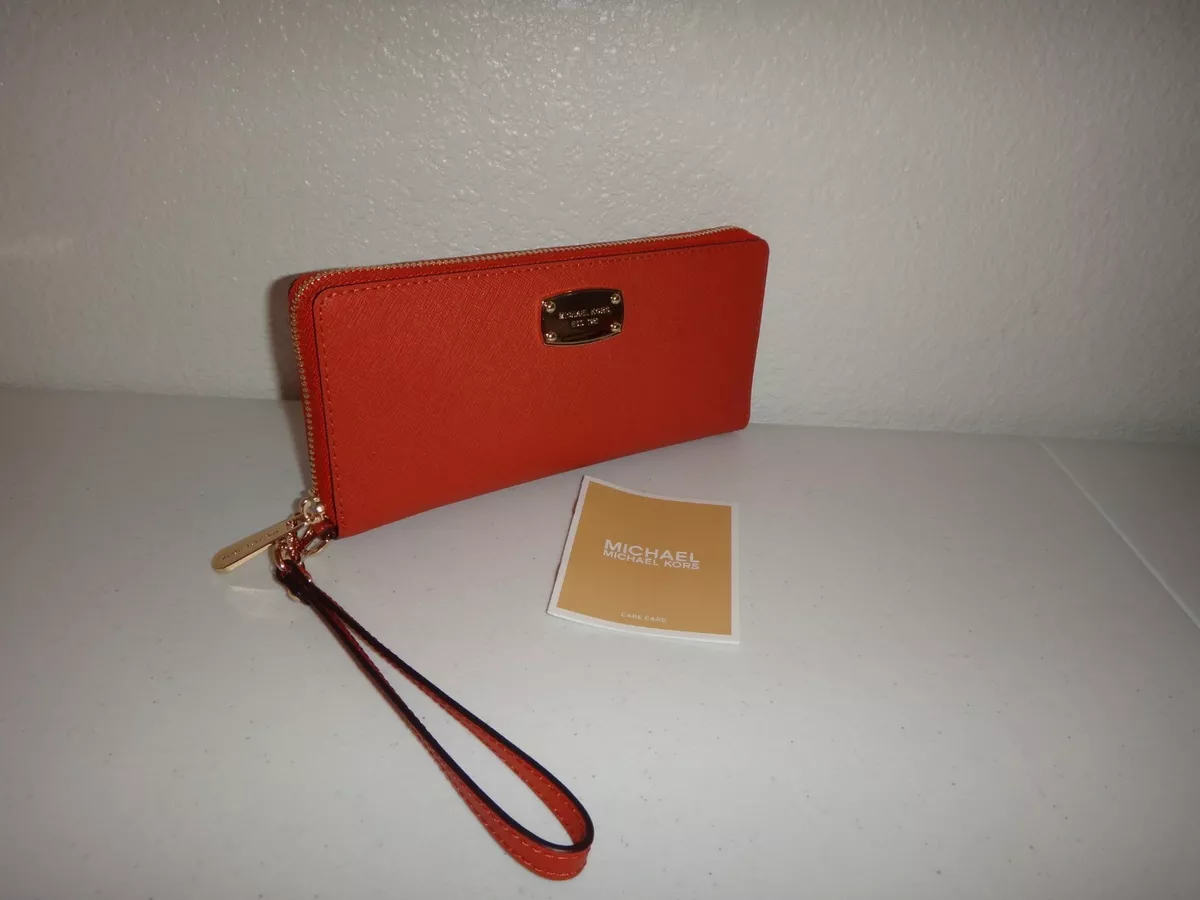 MICHAEL KORS Women s MK Travel Continental Wallet Clutch Orange Saffiano Leather