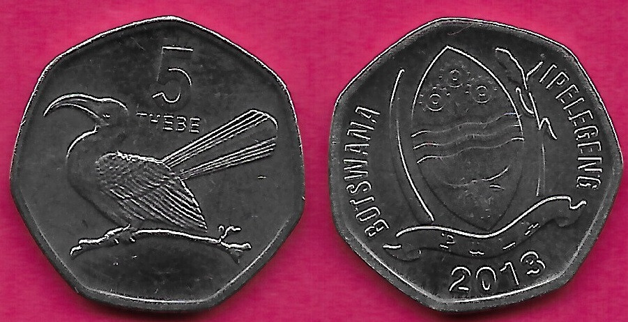 BOTSWANA 5 THEBE 2013 UNC RED-BILLED HORN BILL (Tockus