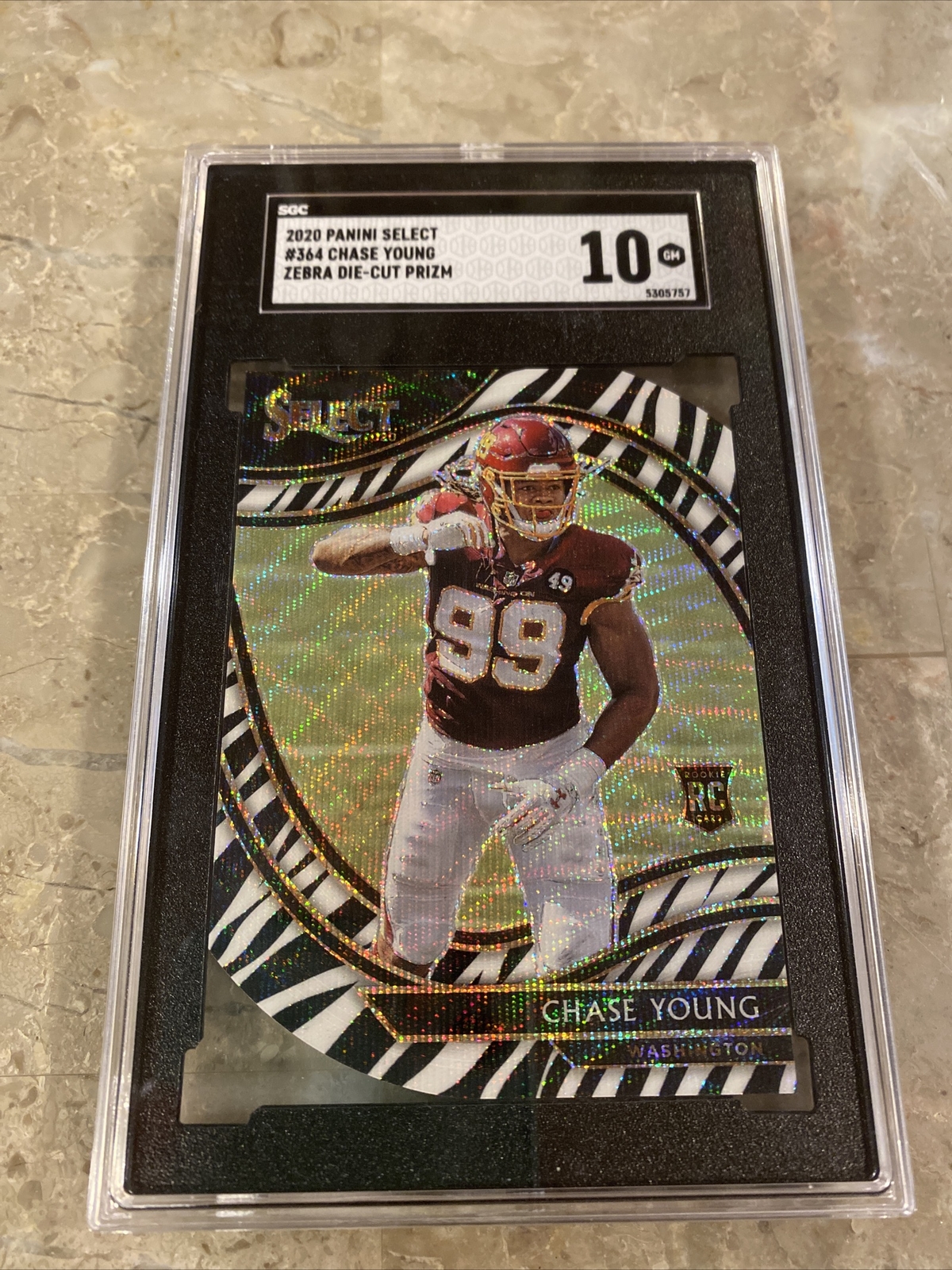 2020 Panini Select Chase Young Zebra Die-Cut Prizm Field Level SGC 10