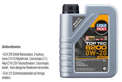1L LIQUI MOLY Top Tec 6200 0W-20 Motoröl für VW 508 00/509 00 Porsche C20
