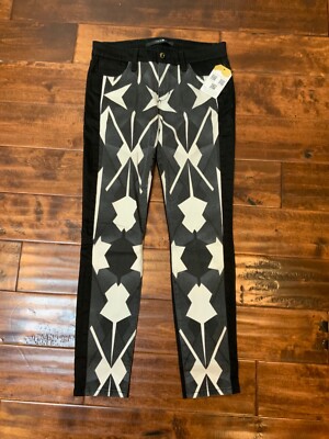 Joe's Jeans Black and White Matrix Print Skinny Ankle Jeans, Size W28