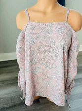 Collective Concepts Pink Floral Cold Shoulder Blouse Size XS Ruched Sleeve