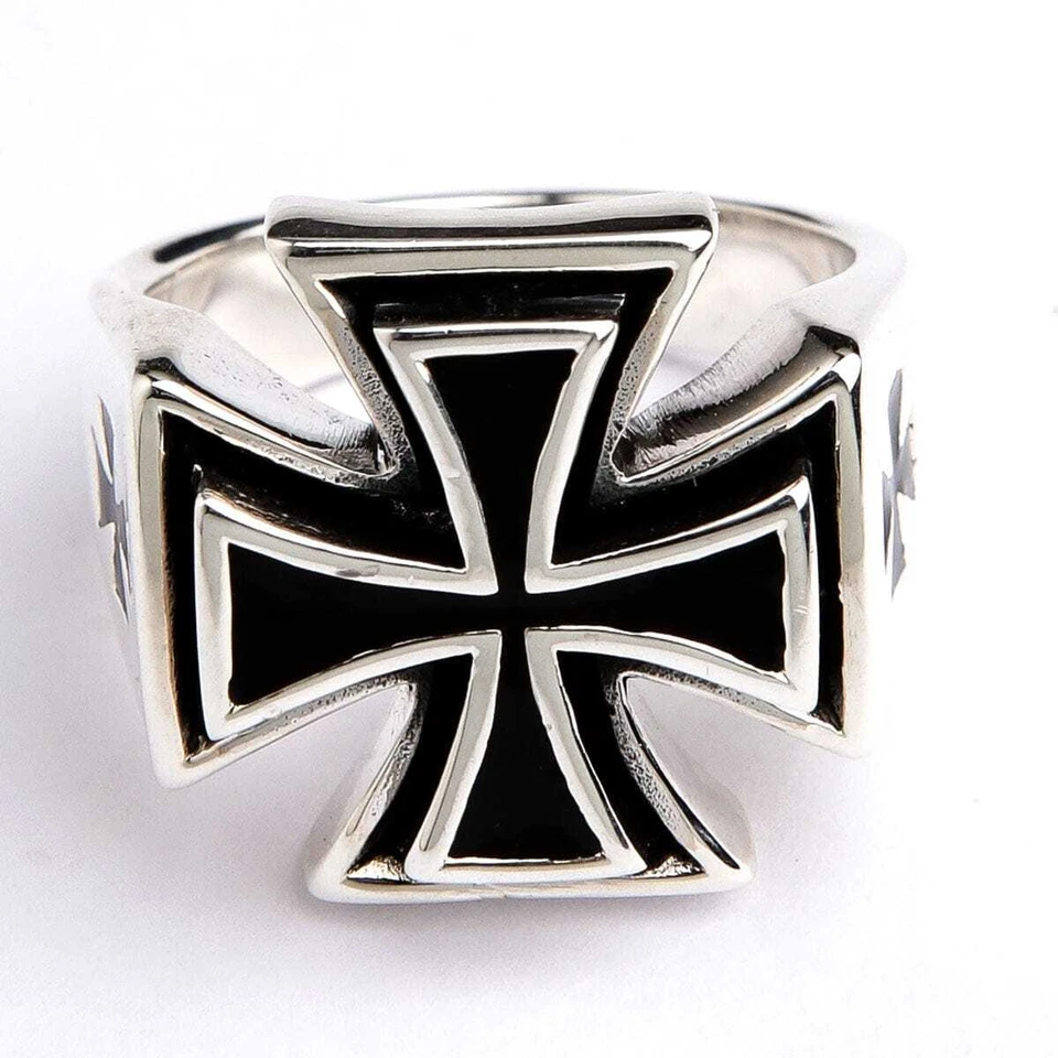 MALTESE IRON CROSS SOLID 925 STERLING SILVER MEN'S RING BIKER MOTORCYCLE ROCKER - Image 3 of 4