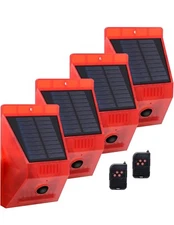 4PCS LED Solar Alarm Light Solar Strobe Light With Remote Motion Sensor Lamp