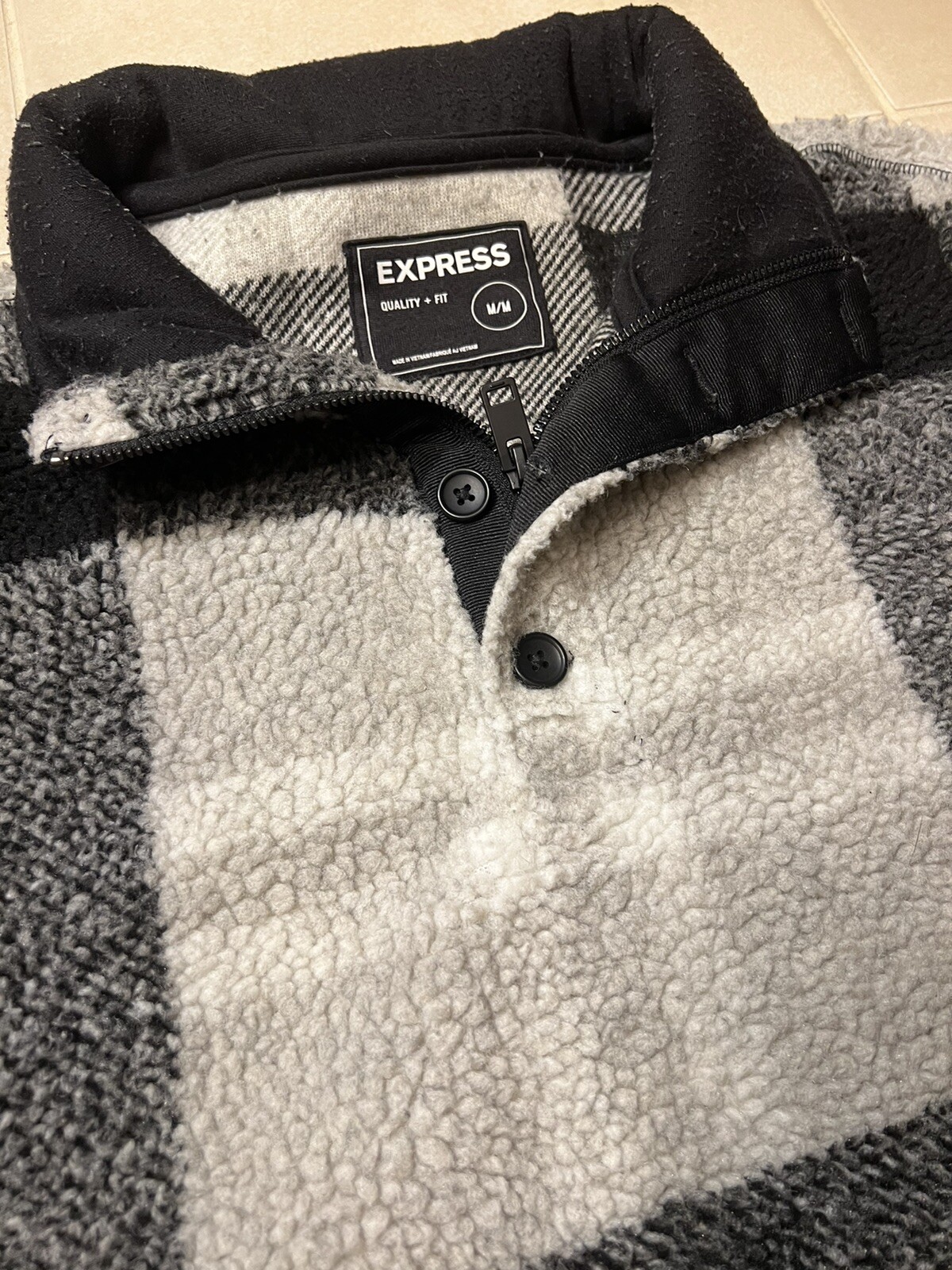 Express Flannel Patterned Sweater Quarter Zip Adu… - image 3