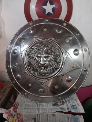 Medieval Lion Face Steel Shield King Shield Viking Leonidas 24 Inch in Diameter