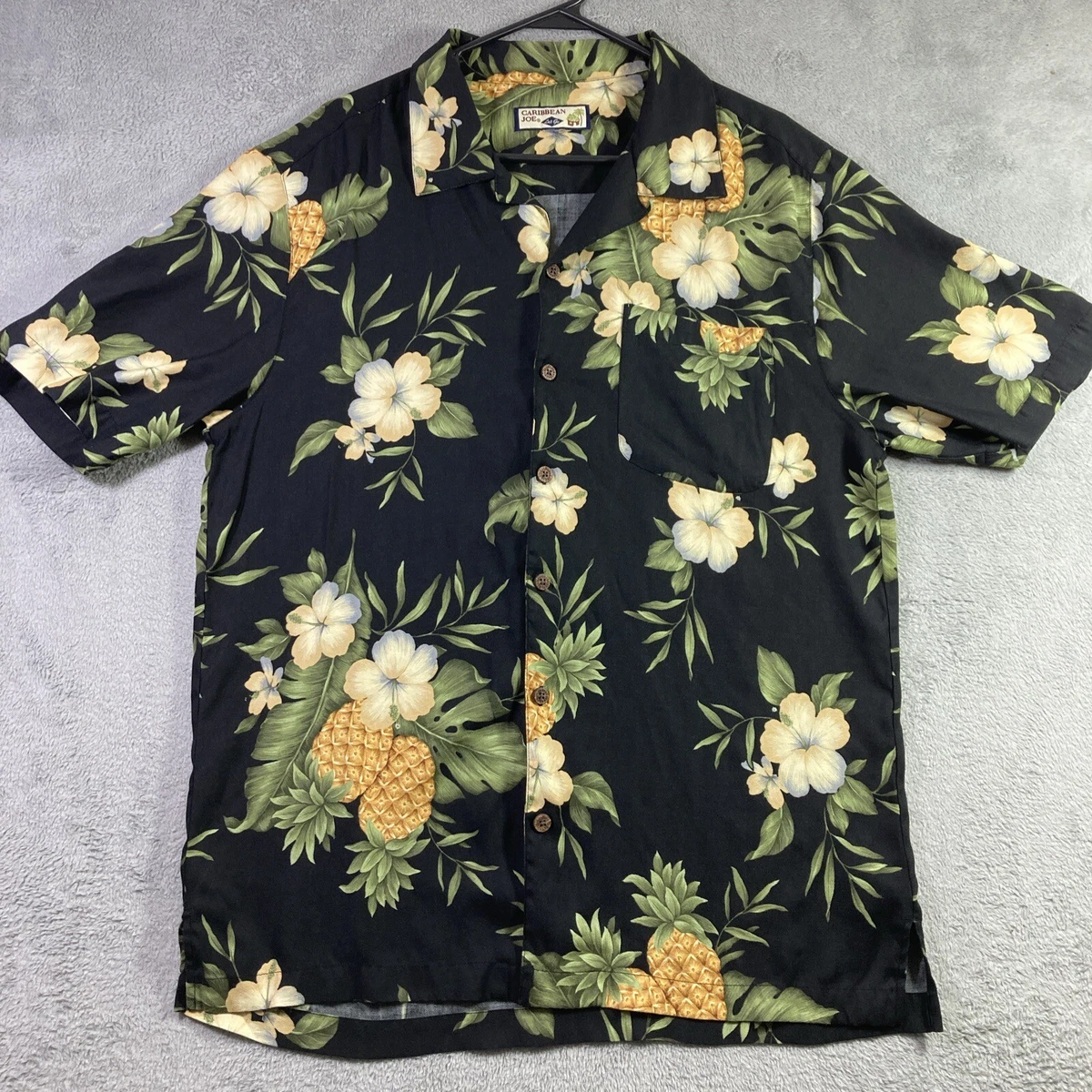 Chemise Homme Caribbean Joe – Grande, Manches Courtes, Motif Floral Bleu, Boutonnée